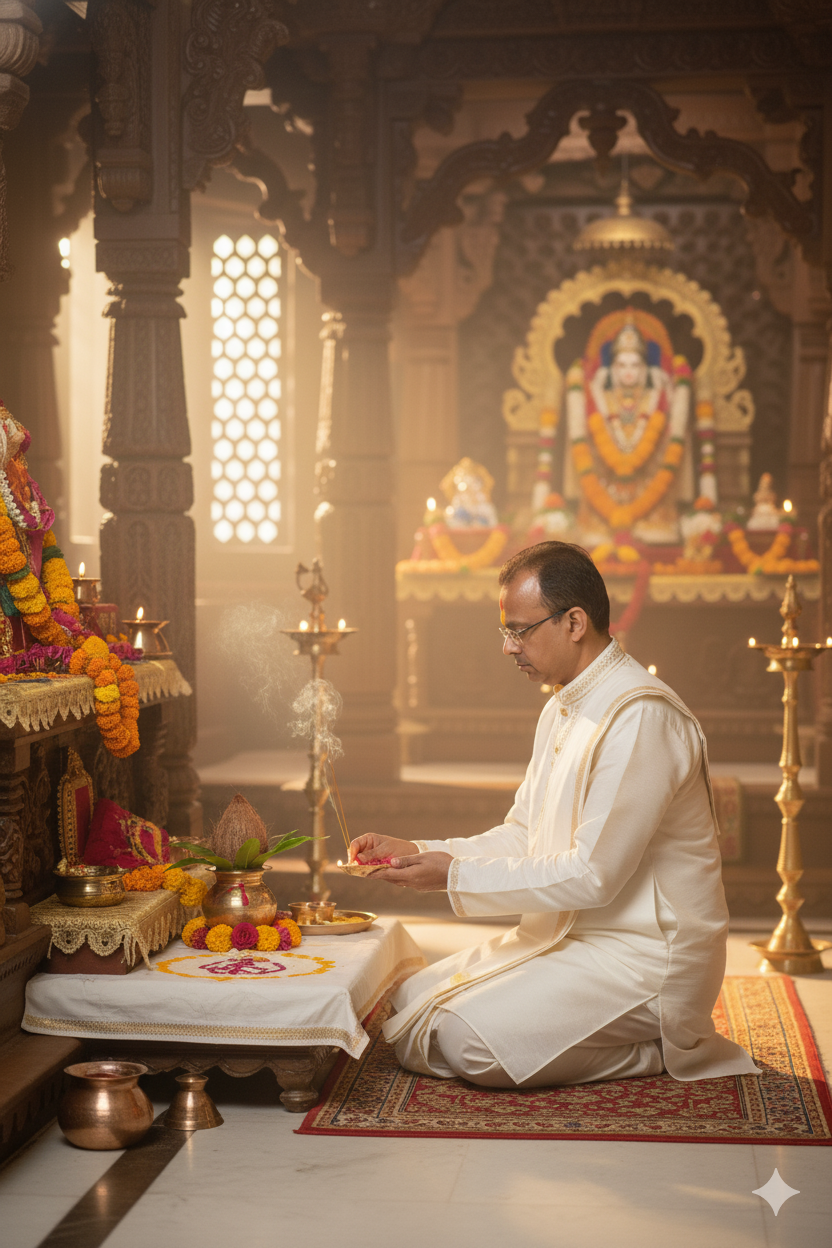 Pandit Shastri Bharat Joshi performing Hindu puja ceremony - 35+ years experienced priest in Mumbai